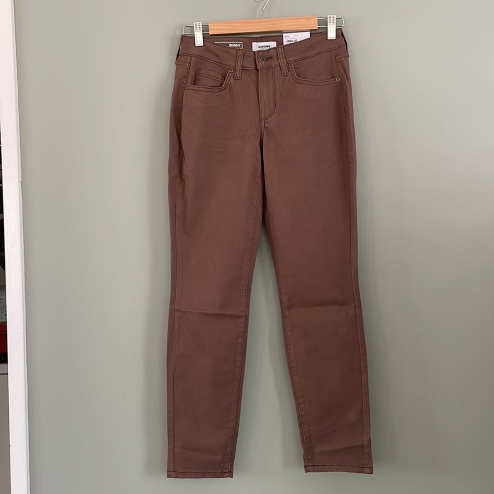 Sonoma Skinny NWT Mid-Rise Women's 4S Brown Pants W-26" L-35" Inseam 27"